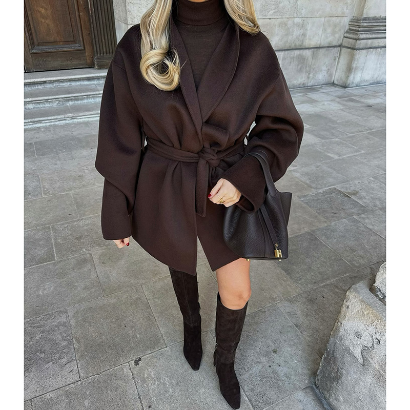 Coat Rack Standing - Fashion Woolen Single Breasted Belts Coat