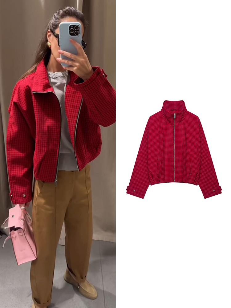 Coat Rack Standing - Autumn Women Plaid Bomber Jacket New