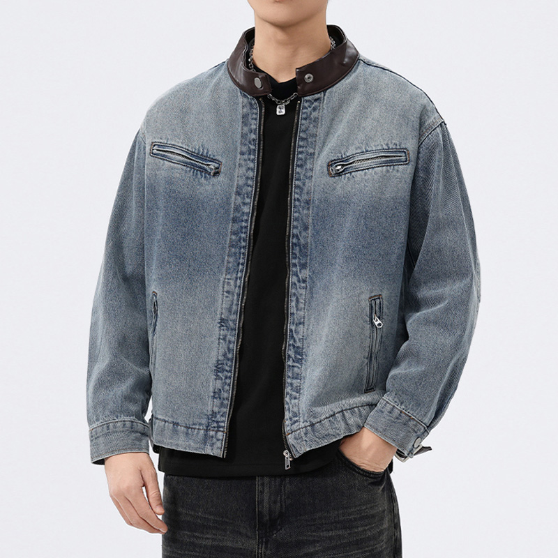 Stand Leather Collar Denim Jac - Coat Rack Standing review and price