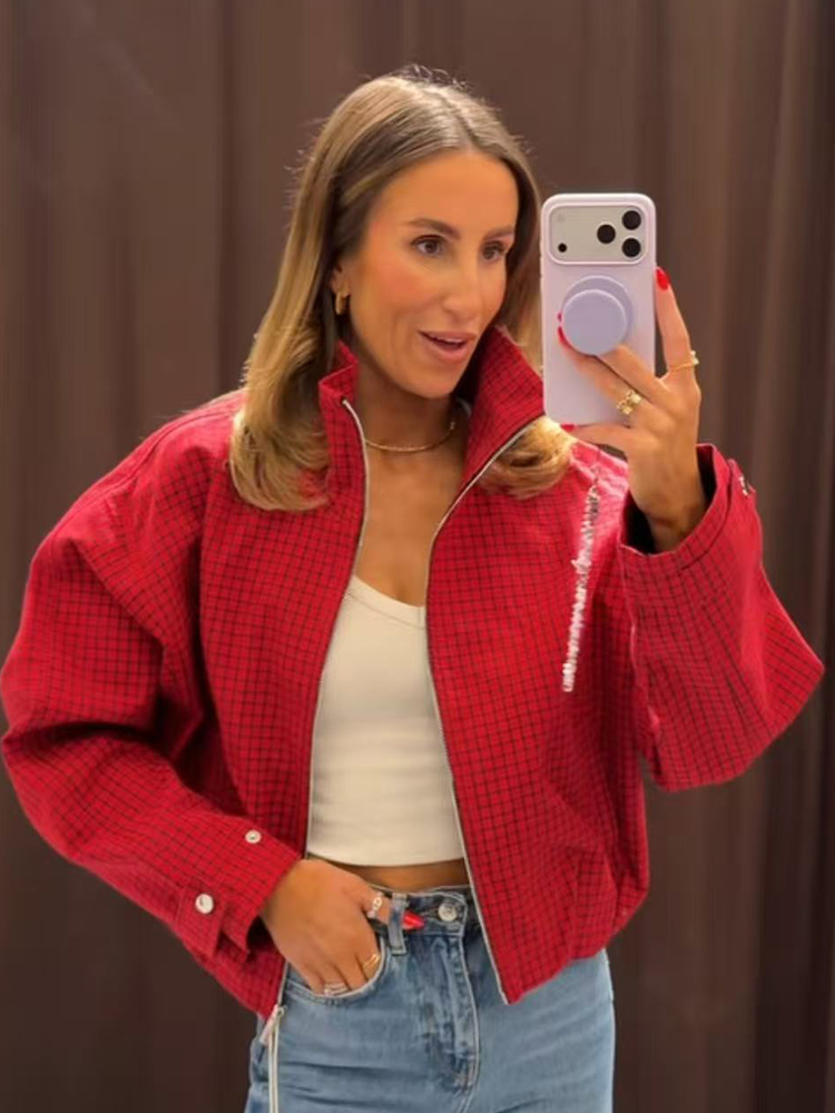 Autumn Women Plaid Bomber Jack - Coat Rack Standing review and price